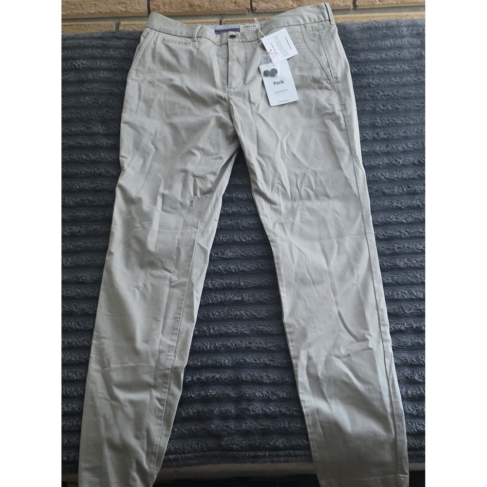 Perk Men's Slim Fit Stretch Light Khaki Chino Pants Flat Front Straight Leg